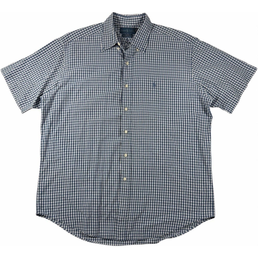 Ralph Lauren Blake Blue Gingham Short Sleeve Button Down Shirt Men's Size Large